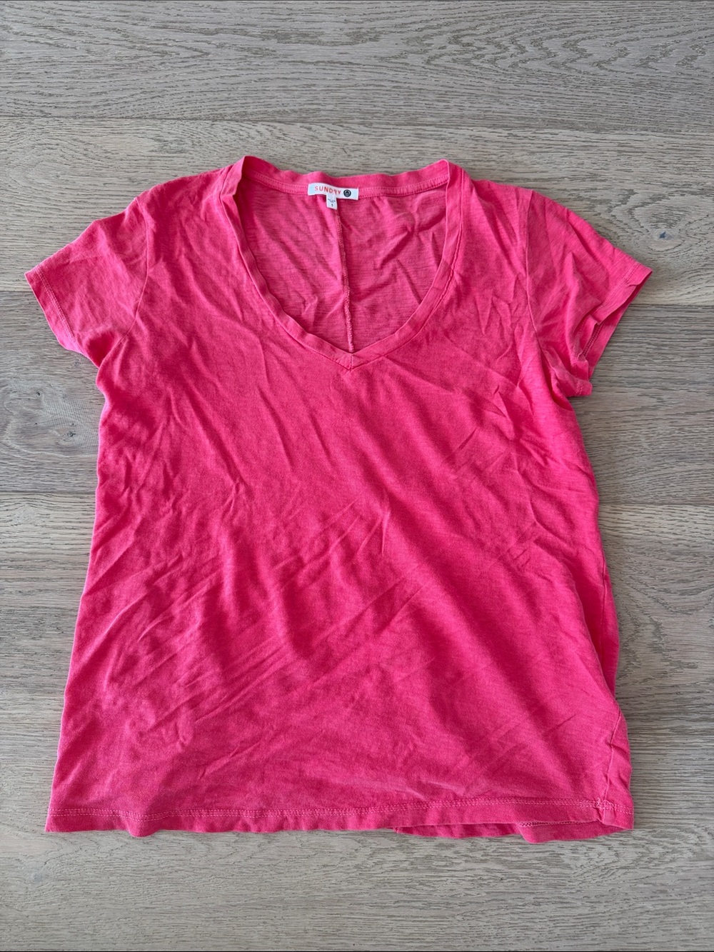 Sundry Bright Coral V-Neck Short Sleeve Tee